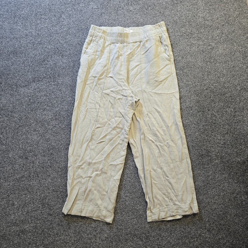 Madewell Pants Womens Medium Green Linen Blend Straight Pull On Cropped Casual
